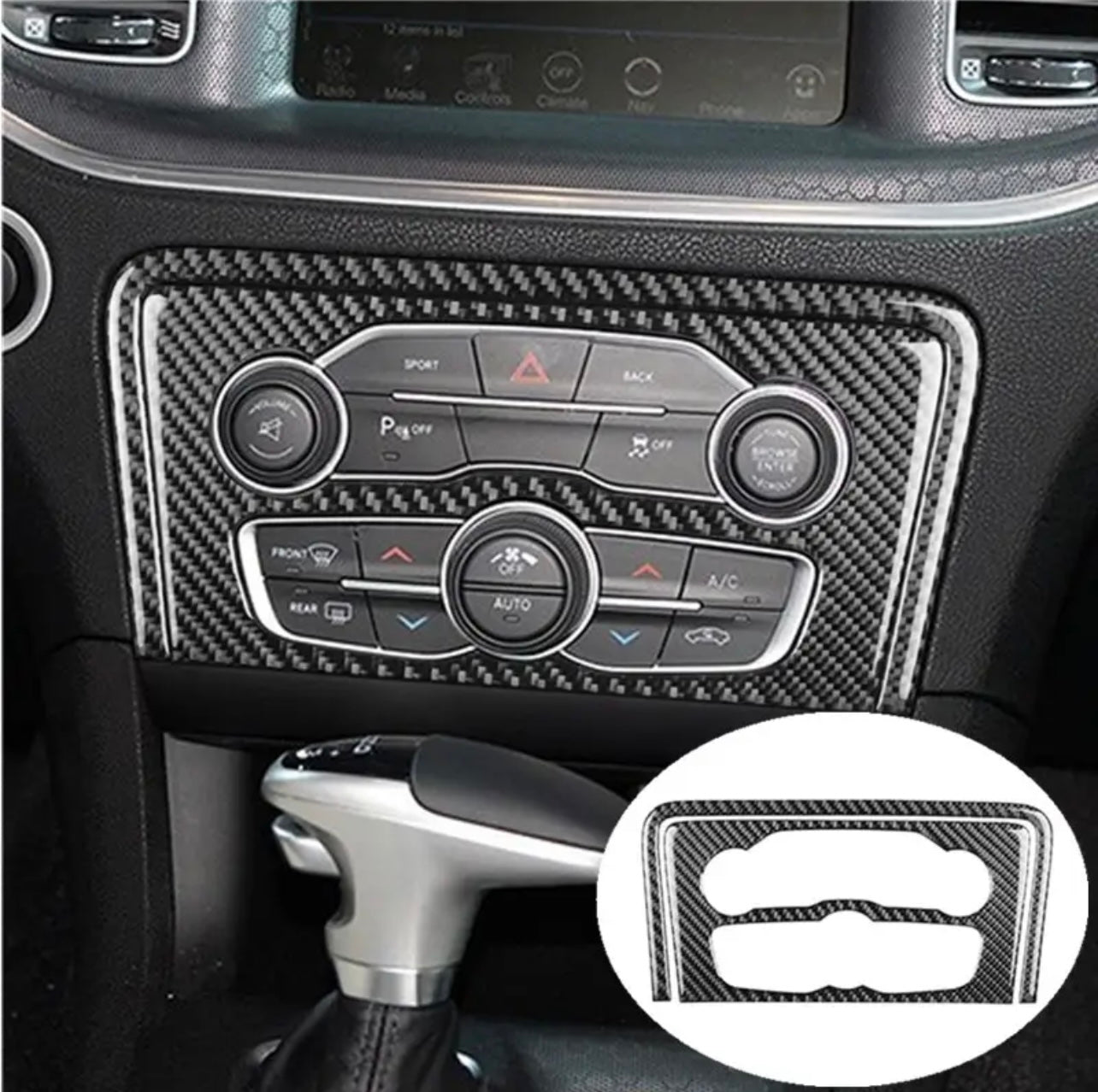 Dodge Charger carbon fiber radio trim overlay